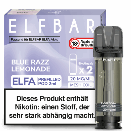 Elfbar Elfa Blue Razz Lemonade Geschmack Bild der Verpackung Dampfen