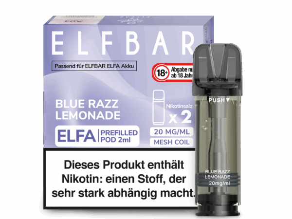 Elfbar Elfa Blue Razz Lemonade Geschmack Bild der Verpackung Dampfen