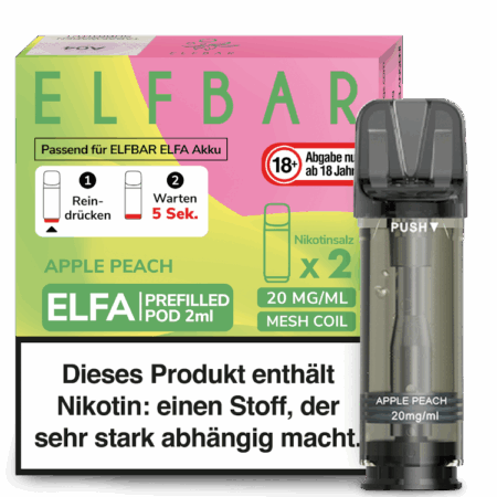 Elfbar Elfa Apple Peach Pod Apfel Pfirsich Geschmack Bild der Verpackung Dampfen