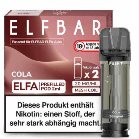 Elfbar Elfa Cola Pod Cola Geschmack Bild der Verpackung Dampfen