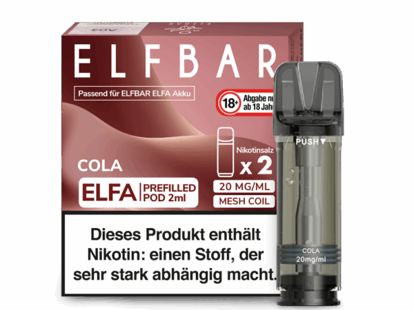 Elfbar Elfa Cola Pod Cola Geschmack Bild der Verpackung Dampfen
