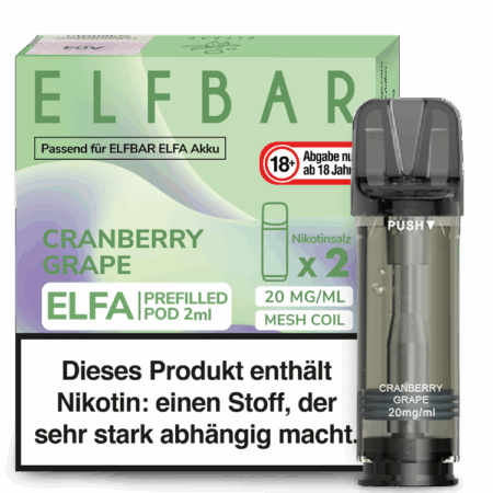 Elfbar Elfa Cranberry Grape Pod Cranberry und Trauben Geschmack Bild der Verpackung Dampfen
