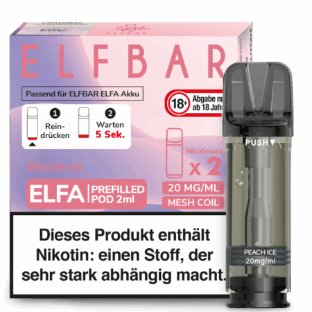 Elfbar Elfa Juicy Peach Pod Pfirsich Geschmack Bild der Verpackung Dampfen