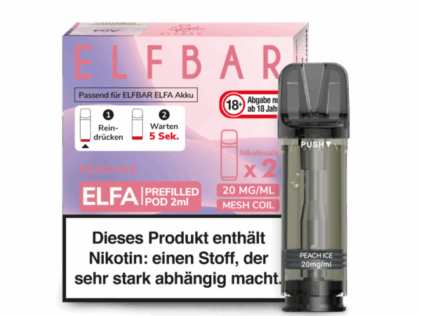 Elfbar Elfa Juicy Peach Pod Pfirsich Geschmack Bild der Verpackung Dampfen