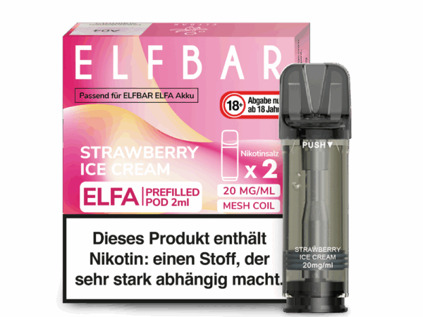 Elfbar Elfa Strawberry Ice Cream Erdbeer und Eiscreme Geschmack Bild der Verpackung Dampfen