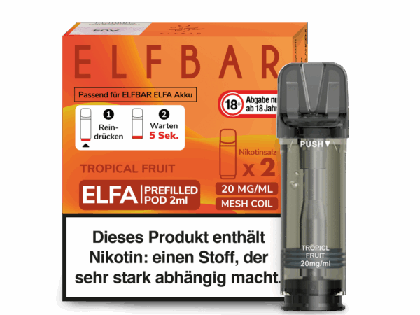 Elfbar Elfa Tropical Fruit Bild der Verpackung Tropiche Früchte Geschmack Dampfen