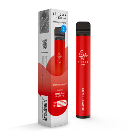 Elfbar Strawberry Ice Nikotinfrei Dampfen Bild Verpackung und E-Zigarette