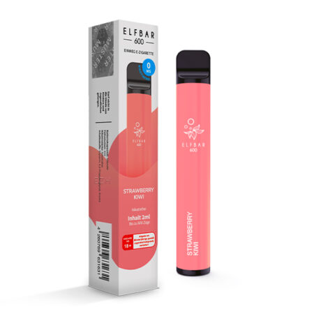 Elfbar Strawberry Kiwi Nikotinfrei Dampfen Bild Verpackung und E-Zigarette