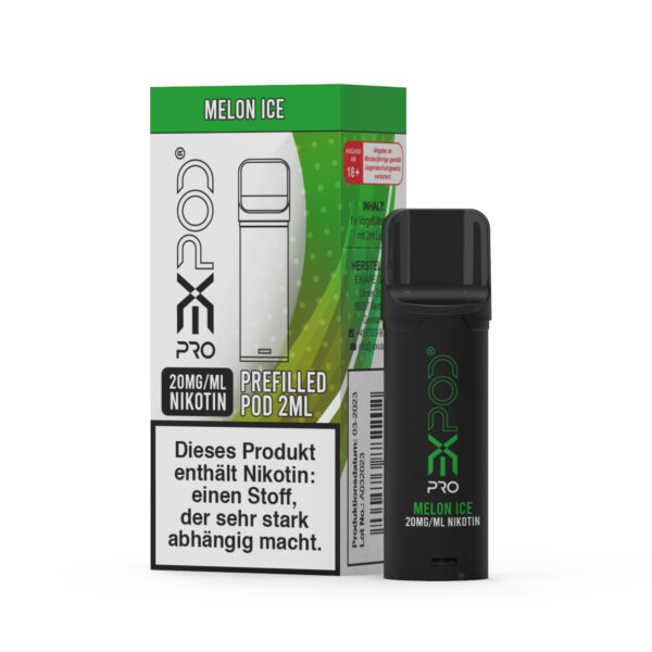 Expod Pro Melon Ice Nikotinsalz 20mg Pod Bild mit Verpackung und Pod Dampfen