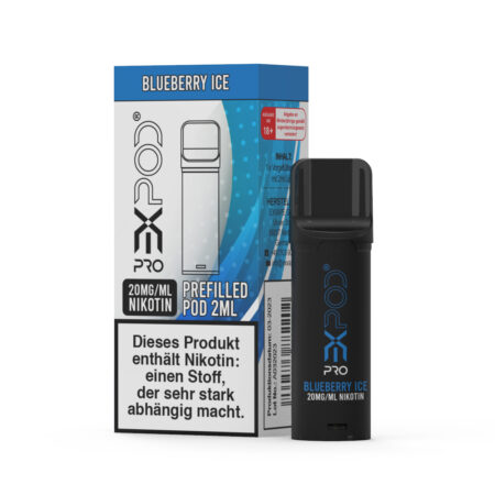 Expod Pro Blueberry Ice Nikotinsalz 20mg Pod Bild mit Verpackung und Pod Dampfen