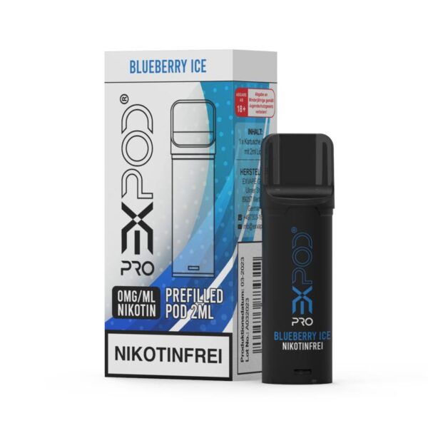 Expod Pro Blueberry Ice Nikotinfrei Pod Bild mit Verpackung und Pod Dampfen