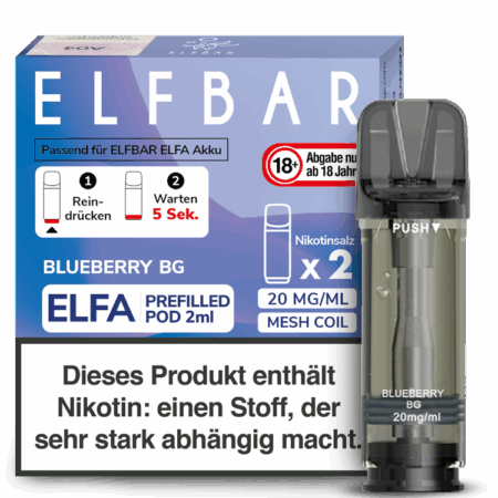 Elfbar Elfa Blueberry BG (Bubblegum) Bild der Verpackung Heidelbeere Kaugummi
