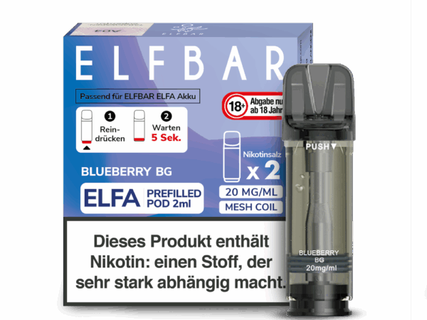 Elfbar Elfa Blueberry BG (Bubblegum) Bild der Verpackung Heidelbeere Kaugummi
