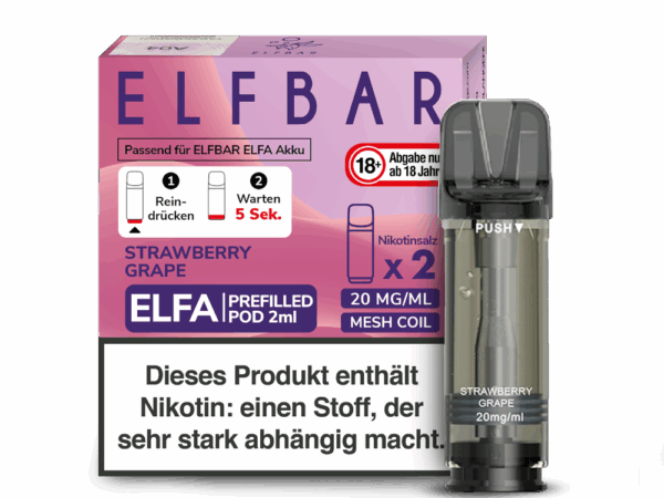 Elfbar Elfa Strawberry Grape Erdbeer und Traube Geschmack Bild der Verpackung Dampfen