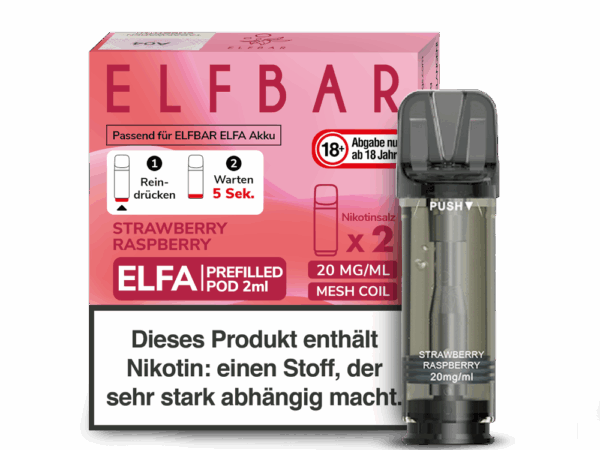 Elfbar Elfa Strawberry Raspberry Erdbeer Himbeer Geschmack Bild der Verpackung