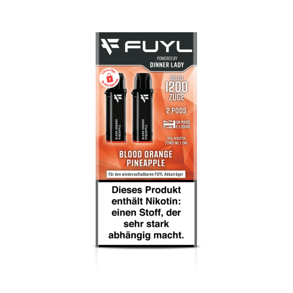 Fuyl Pod Blood Orange Pineapple Geschmack Blutorange Ananas powered bei Dinner Lady Bild Karton