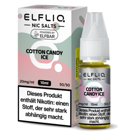Elfbar Elfliq Cotton Candy Ice Liquid Zuckerwatte mit einer kühlen Note Geschmack Bild der Verpackung 20 mg Nikotinsalz Dampfen