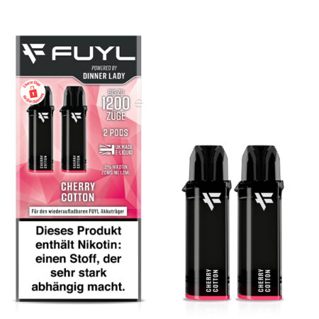 Fuyl Pod Cherry Cotton Geschmack Kirsch und Zuckerwatte powered bei Dinner Lady Bild Karton und Pods