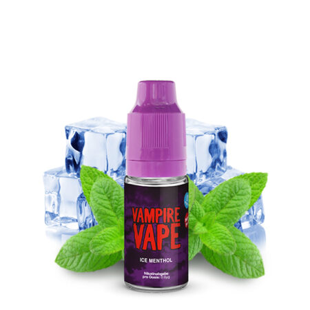 Vampire Vape Ice Menthol 0mg Liquid Geschmack Eisgekühltes Menthol Bild der Flasche, Eiswürfeln und Minze