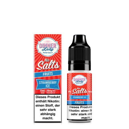 Dinner Lady Premium Liquid Strawberry Ice Erdbeer Ice Geschmack Bild der Verpackung und der Liquid Flasche 20 mg Nikotinsalz Dampfen