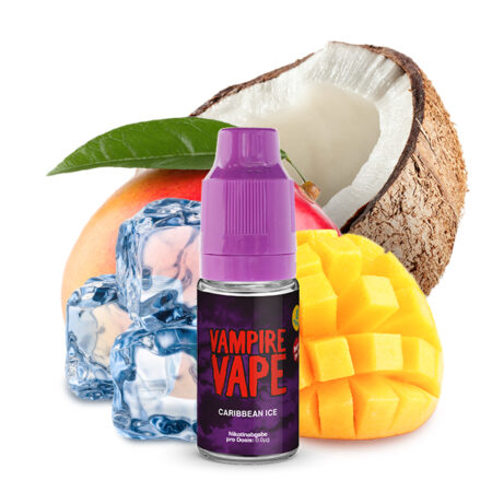 Vampire Vape Caribbean Ice 0mg Liquid Geschmack Mango, Kokos mit Kühle Bild der Flasche, Eiswürfel, Kokos und Mango