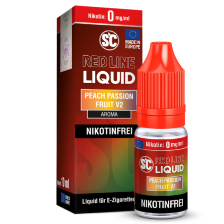 SC Red Line Peach Passion Fruit V2 Liquid nikotinfrei; Bild der Flasche und Verpackung