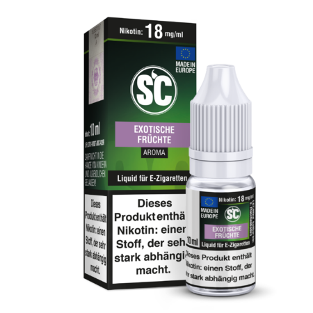 SC Exotische Früchte Liquid nikotinfrei; Bild der Verpackung und Flasche