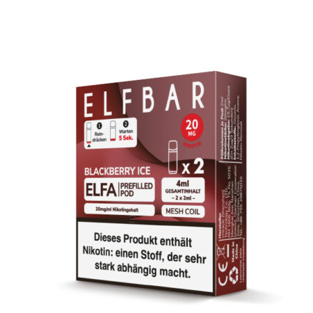 Elfbar Elfa Blackberry Ice Brombeere mit Kühleffekt Geschmack Pod Bild der Verpackung Dampfen