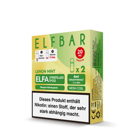 Elfbar Elfa Lemon Mint Zitrone mit Minze Geschmack Pod Bild der Verpackung Dampfen