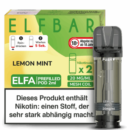 Elfbar Elfa Lemon Mint Zitrone mit Minze Geschmack Pod Bild der Verpackung Dampfen