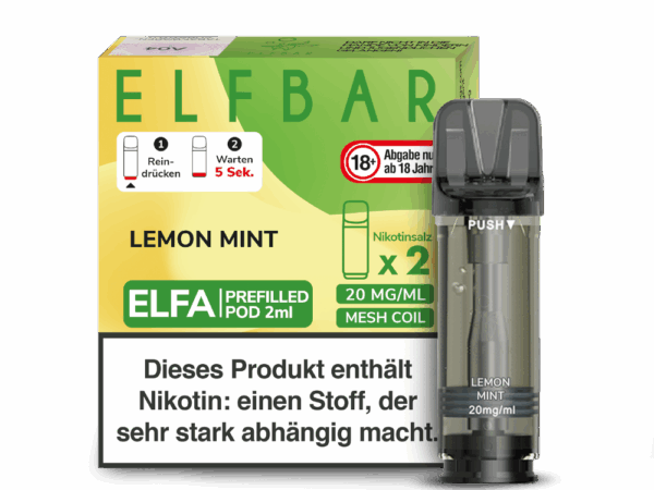 Elfbar Elfa Lemon Mint Zitrone mit Minze Geschmack Pod Bild der Verpackung Dampfen