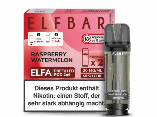 Elfbar Elfa Raspberry Watermelon Himbeer mit Wassermelonen Geschmack Pod Bild der Verpackung Dampfen