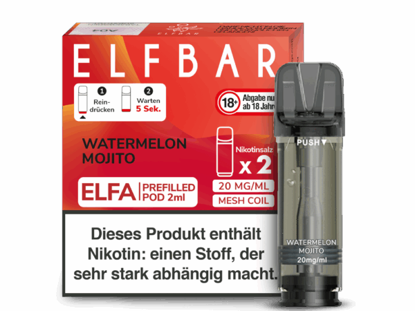 Elfbar Elfa Watermelon Mojito Mojito mit Wassermelonen Geschmack Pod Bild der Verpackung Dampfen