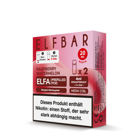 Elfbar Elfa Raspberry Watermelon Himbeer mit Wassermelonen Geschmack Pod Bild der Verpackung Dampfen