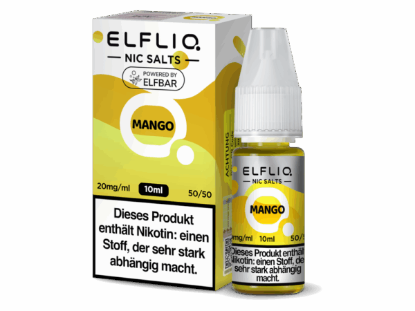 Elfbar Elfliq Mango 20mg Liquid; Bild der Flasche und Verpackung