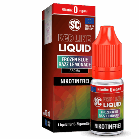 SC Red Line Frozen Blue Razz Lemonade nikotinfreies Liquid; Bild der Verpackung und der Flasche