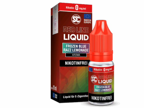 SC Red Line Frozen Blue Razz Lemonade nikotinfreies Liquid; Bild der Verpackung und der Flasche