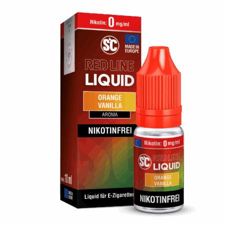 SC Red Line Orange Vanilla nikotinfreies Liquid; Bild der Verpackung und der Flasche