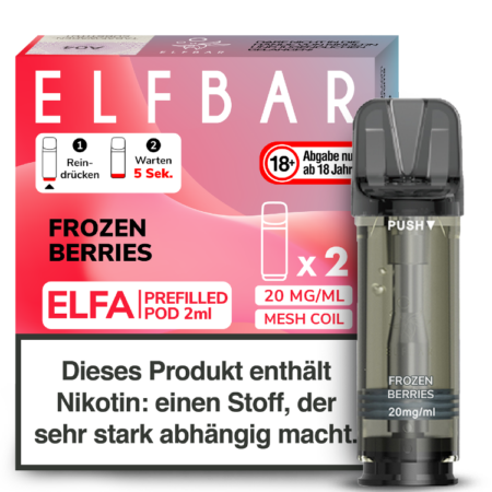 Elfbar Elfa Frozen Berries Pods; Bild der Verpackung und des Pods