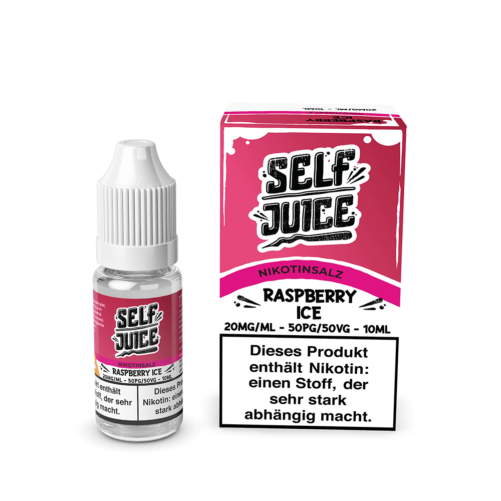 Self Juice Raspberry Ice Liquid; Bild der Flasche und Verpackung; Geschmack: Himbeere mit Ice Effekt