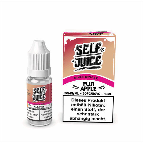 Self Juice Fuji Apple Liquid 20mg; Bild der Flasche und Verpackung; Geschmack: Fuji Apfel mit kühler Note