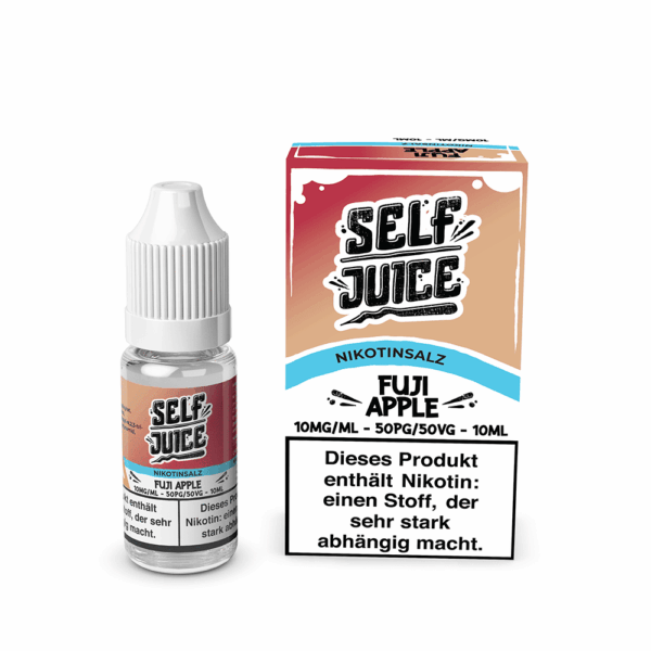 Self Juice Fuji Apple Liquid 10mg; Bild der Flasche und Verpackung; Geschmack: Fuji Apfel mit kühler Note