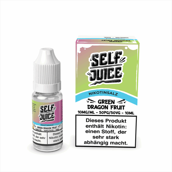 Self Juice Green Dragon Fruit Liquid 10mg; Bild der Flasche und Verpackung; Geschmack: Grüne Drachenfrucht