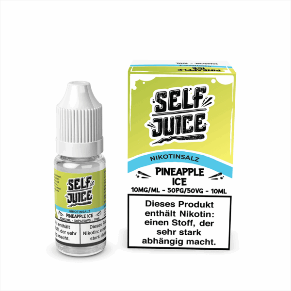 Self Juice Pineapple Ice Liquid 10mg; Bild der Flasche und Verpackung; Geschmack: Saftige Ananas und Ice