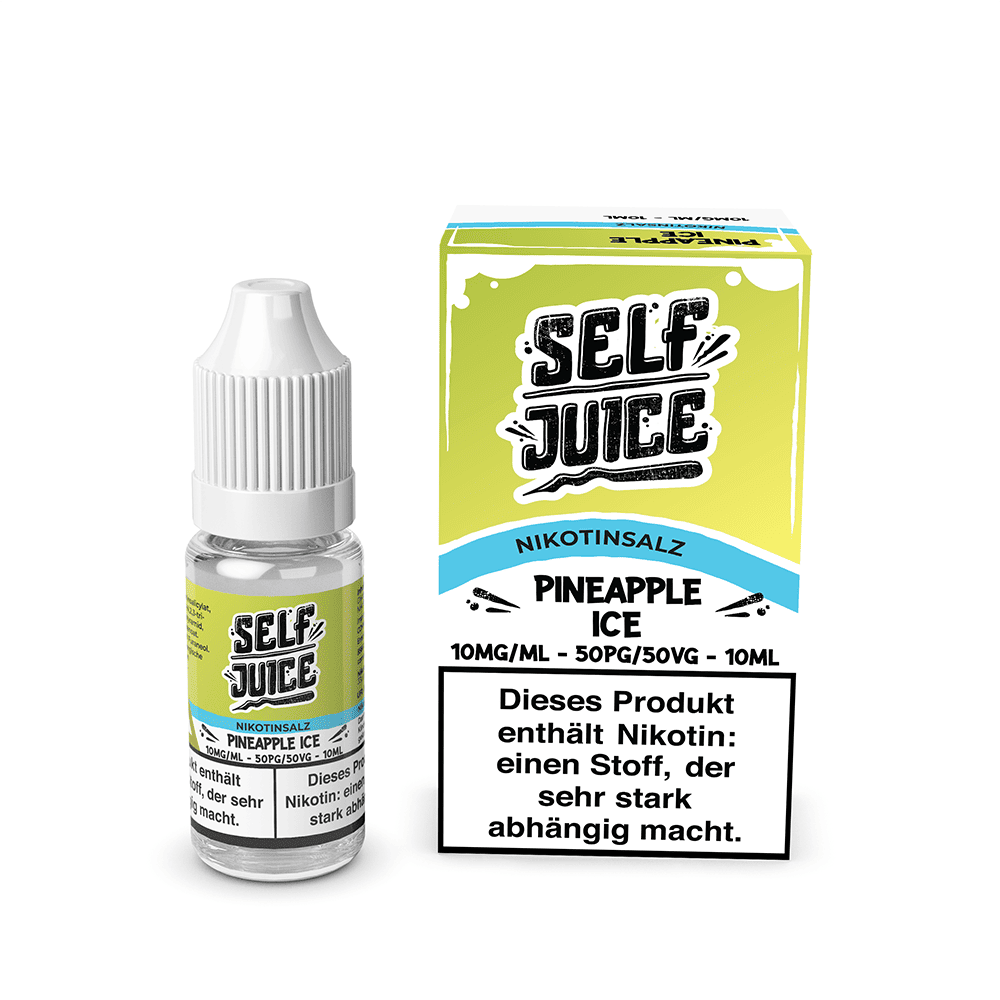 Self Juice Pineapple Ice Liquid 10mg; Bild der Flasche und Verpackung; Geschmack: Saftige Ananas und Ice