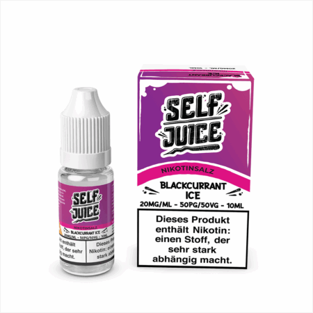 Self Juice Blackcurrant Ice Liquid 20mg; Bild der Flasche und Verpackung; Geschmack: Schwarze Johannisbeere & Ice