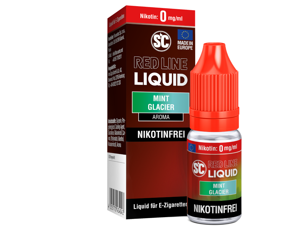SC Red Line Mint Glacier 0mg Liquid; Bild der Verpackung und des Liquids
