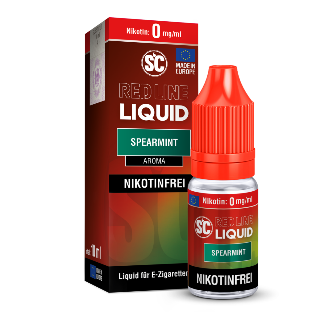 SC Red Line Spearmint 0mg Liquid; Bild der Verpackung und des Liquids